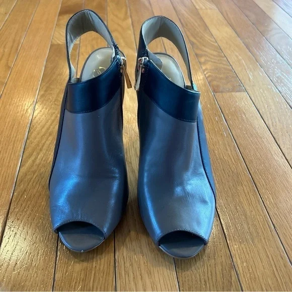 Ann Taylor Cara Crisscross Peep Toe Leather Sandals Heels Black Tan Women’s 7.5 - Picture 4 of 10